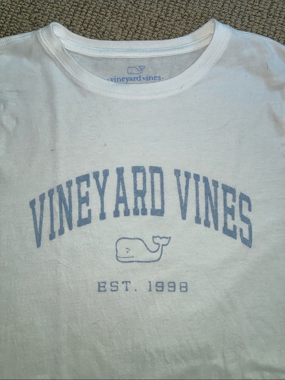 Vineyard Vines White Crewneck Tee with Light Blue Logo